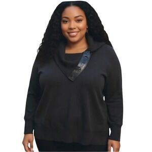 DKNY Signature Black Cowl Neck Long Sleeve Sweater Women's Size L